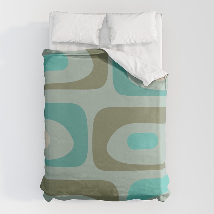 Piquet Mid Century Modern Abstract Pattern in Vintage Turquoise and Olive Duvet Cover Gallery Image 6