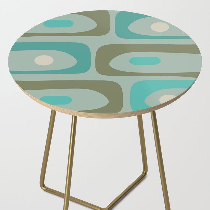 Piquet Mid Century Modern Abstract Pattern in Vintage Turquoise and Olive Side Table Gallery Image 2