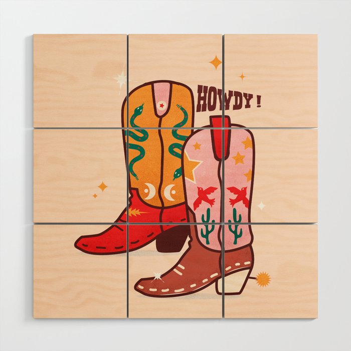 Howdy! Cowboy Boots Wood Wall Art Gallery Image 1