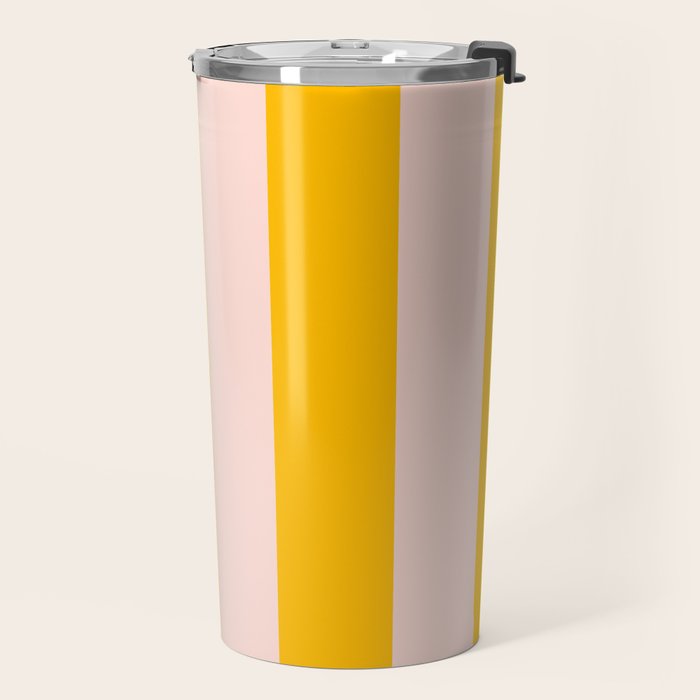 Warm Yellow and Beige Stripes Travel Mug Gallery Image 2