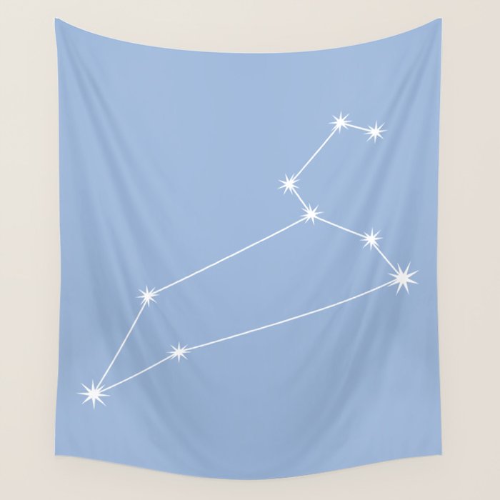 Leo Zodiac Star Constellation Line Art Sky Blue Wall Tapestry Gallery Image 1