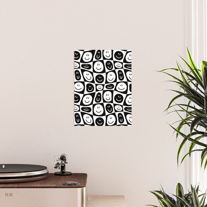 Black and white checkered happy face pattern Poster Gallery Image 2
