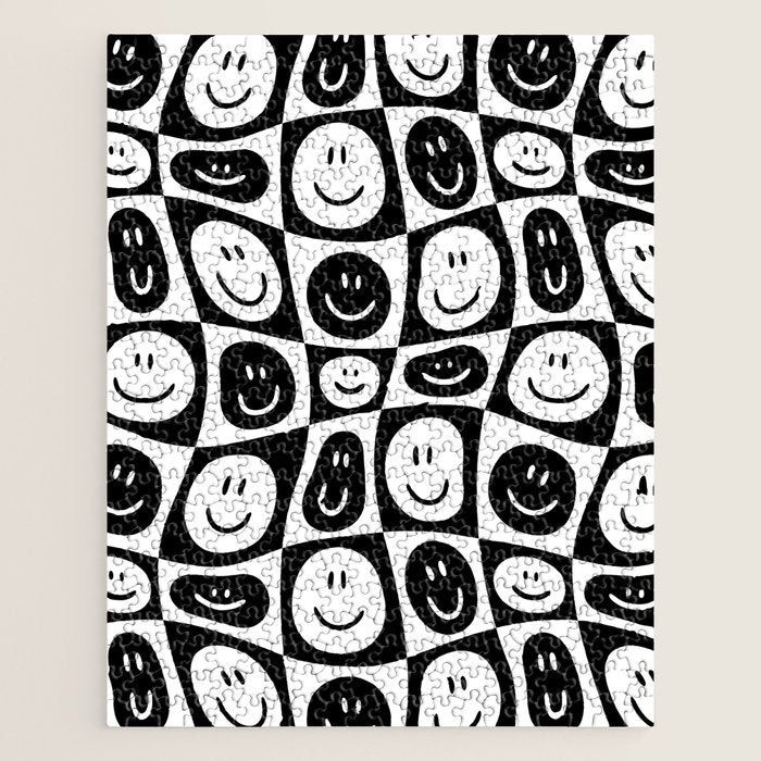 Black and white checkered happy face pattern Jigsaw Puzzle Gallery Image 1
