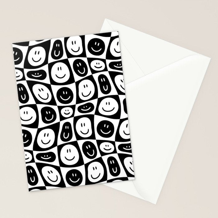 Black and white checkered happy face pattern Stationery Card Gallery Image 2