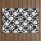 Black and white checkered happy face pattern Outdoor Rug Gallery Image 1