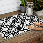 Black and white checkered happy face pattern Outdoor Rug Gallery Image 2