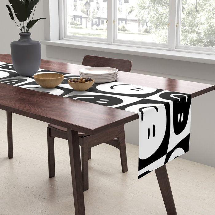 Black and white checkered happy face pattern Table Runner Gallery Image 2