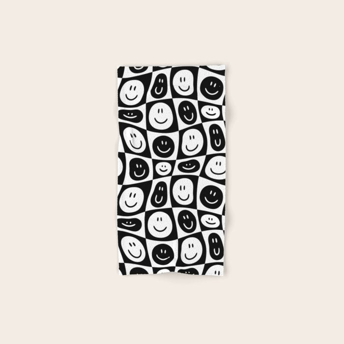 Black and white checkered happy face pattern Bath Towel Gallery Image 1