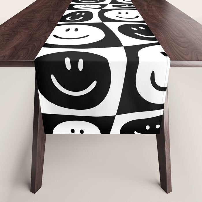 Black and white checkered happy face pattern Table Runner Gallery Image 1