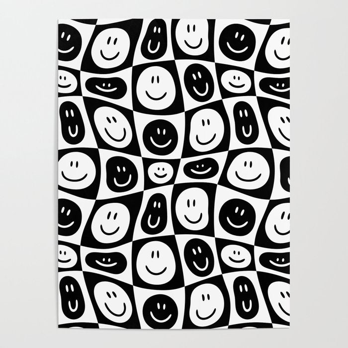 Black and white checkered happy face pattern Poster Gallery Image 4