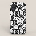 Black and white checkered happy face pattern iPhone Case Gallery Image 1