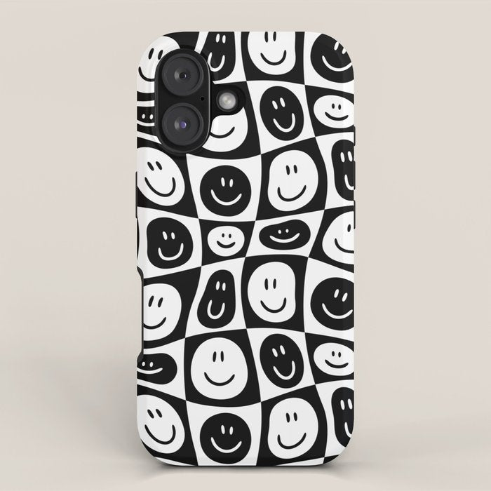 Black and white checkered happy face pattern iPhone Case Gallery Image 1