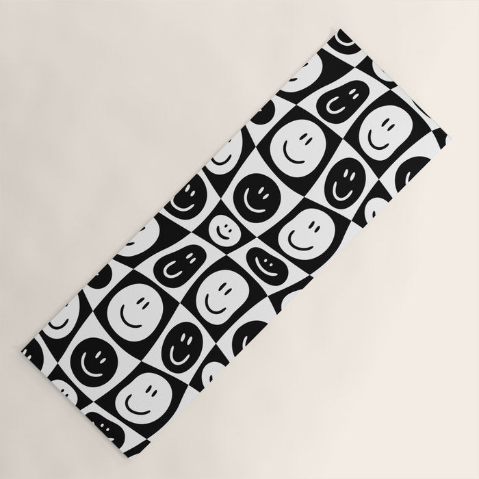 Black and white checkered happy face pattern Yoga Mat Gallery Image 1