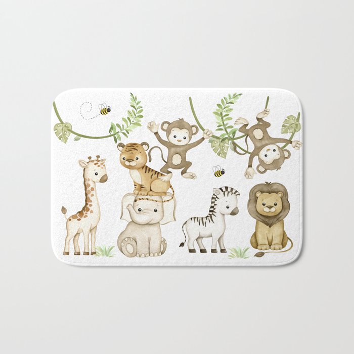 Watercolor Safari Jungle Animals  Bath Mat Gallery Image 1