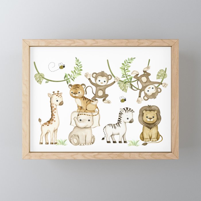 Watercolor Safari Jungle Animals  Mini Art Print Gallery Image 1