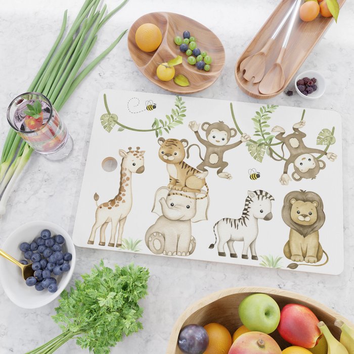 Watercolor Safari Jungle Animals  Cutting Board Gallery Image 2