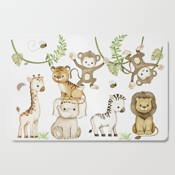 Watercolor Safari Jungle Animals  Cutting Board Gallery Image 1