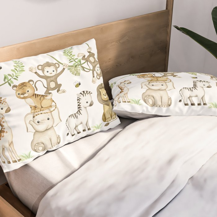 Watercolor Safari Jungle Animals  Pillow Sham Gallery Image 2