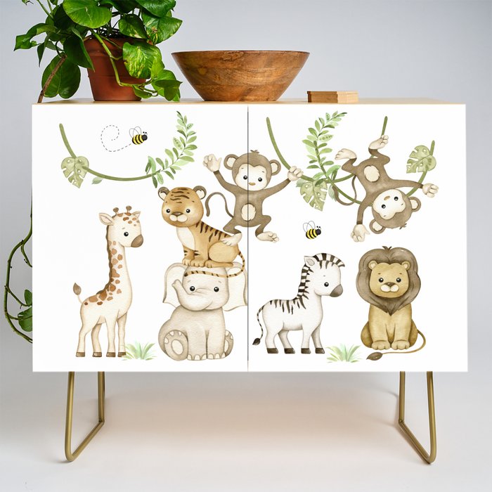 Watercolor Safari Jungle Animals  Credenza Gallery Image 1