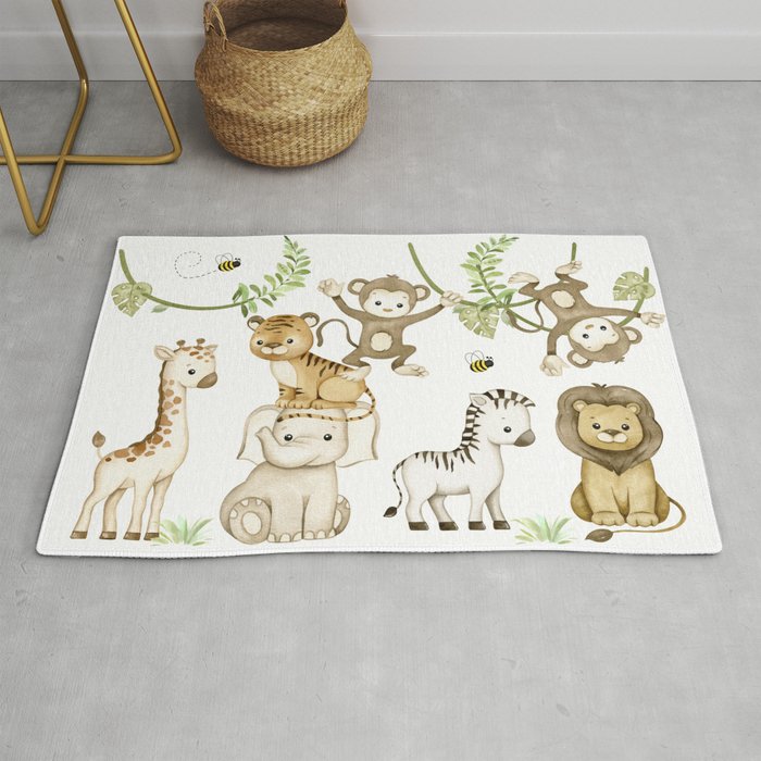 Watercolor Safari Jungle Animals  Rug Gallery Image 1