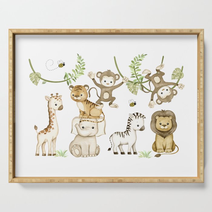 Watercolor Safari Jungle Animals  Serving Tray Gallery Image 1