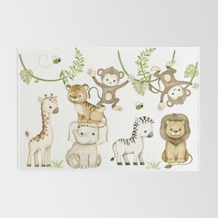Watercolor Safari Jungle Animals  Rug Gallery Image 2