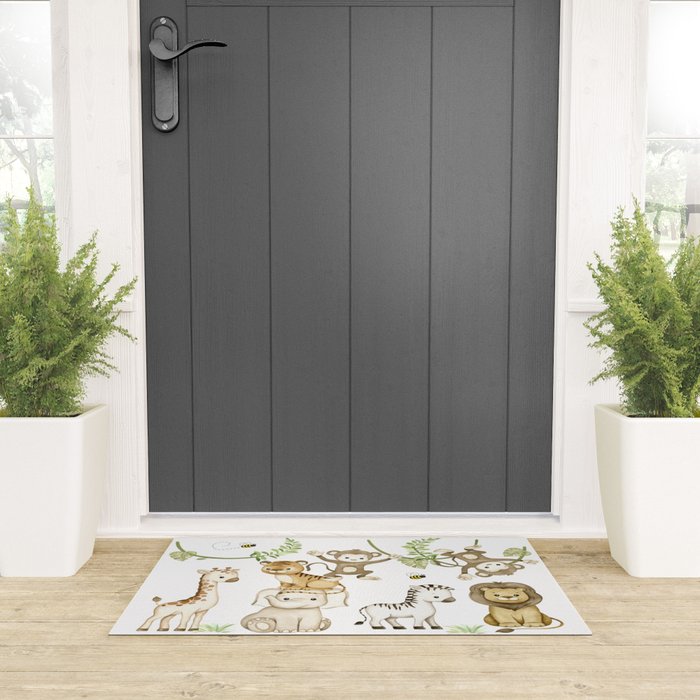 Watercolor Safari Jungle Animals  Welcome Mat Gallery Image 3