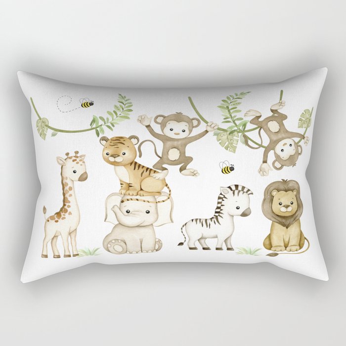 Watercolor Safari Jungle Animals  Rectangular Pillow Gallery Image 1