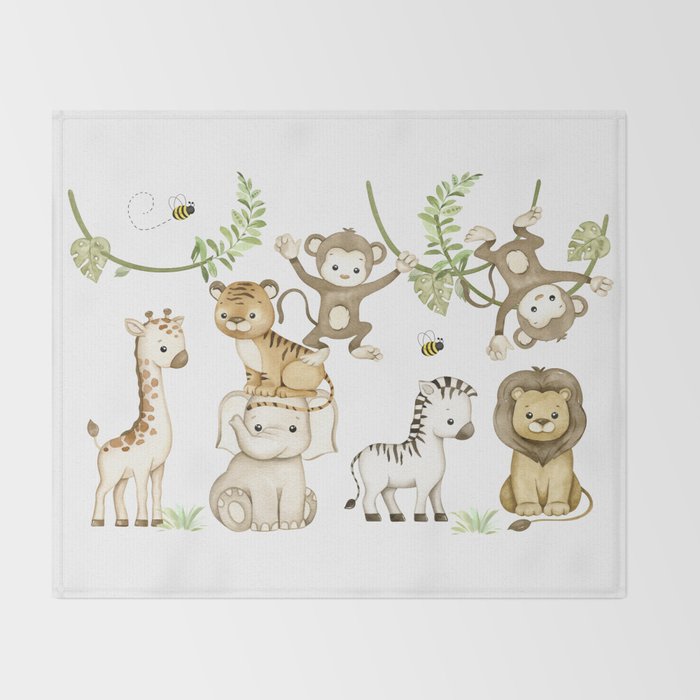 Watercolor Safari Jungle Animals  Throw Blanket Gallery Image 2