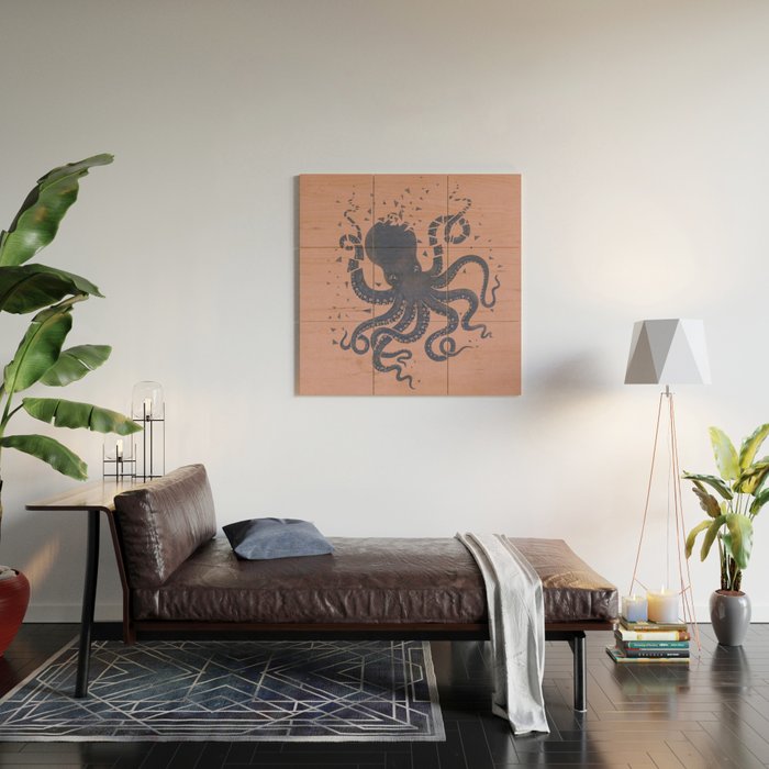 Octopus in the Deep Pastel Version Wood Wall Art Gallery Image 2