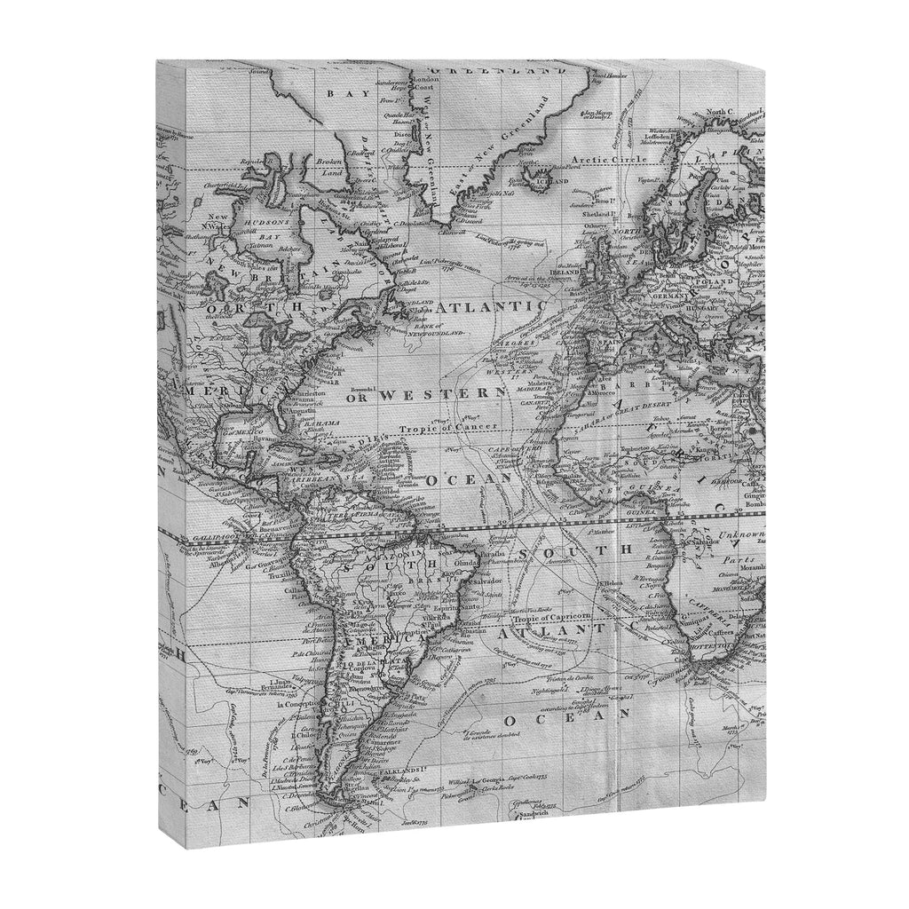Black and White World Map (1801) Canvas Print Gallery Image 8