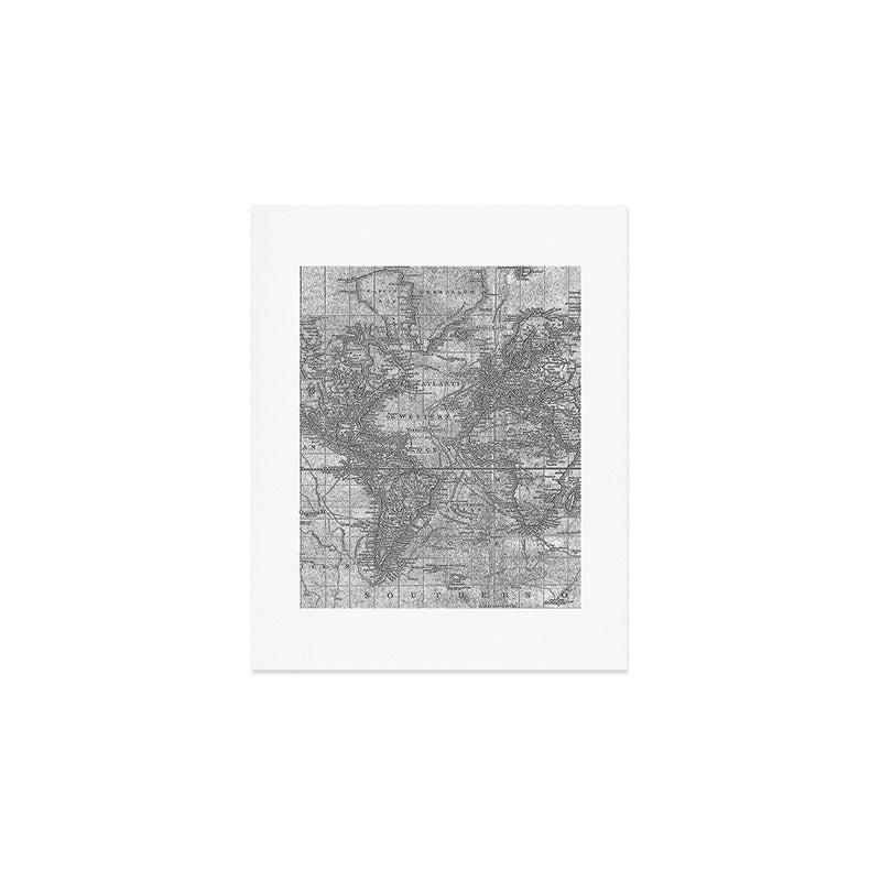 Black and White World Map (1801) Art Print Gallery Image 1