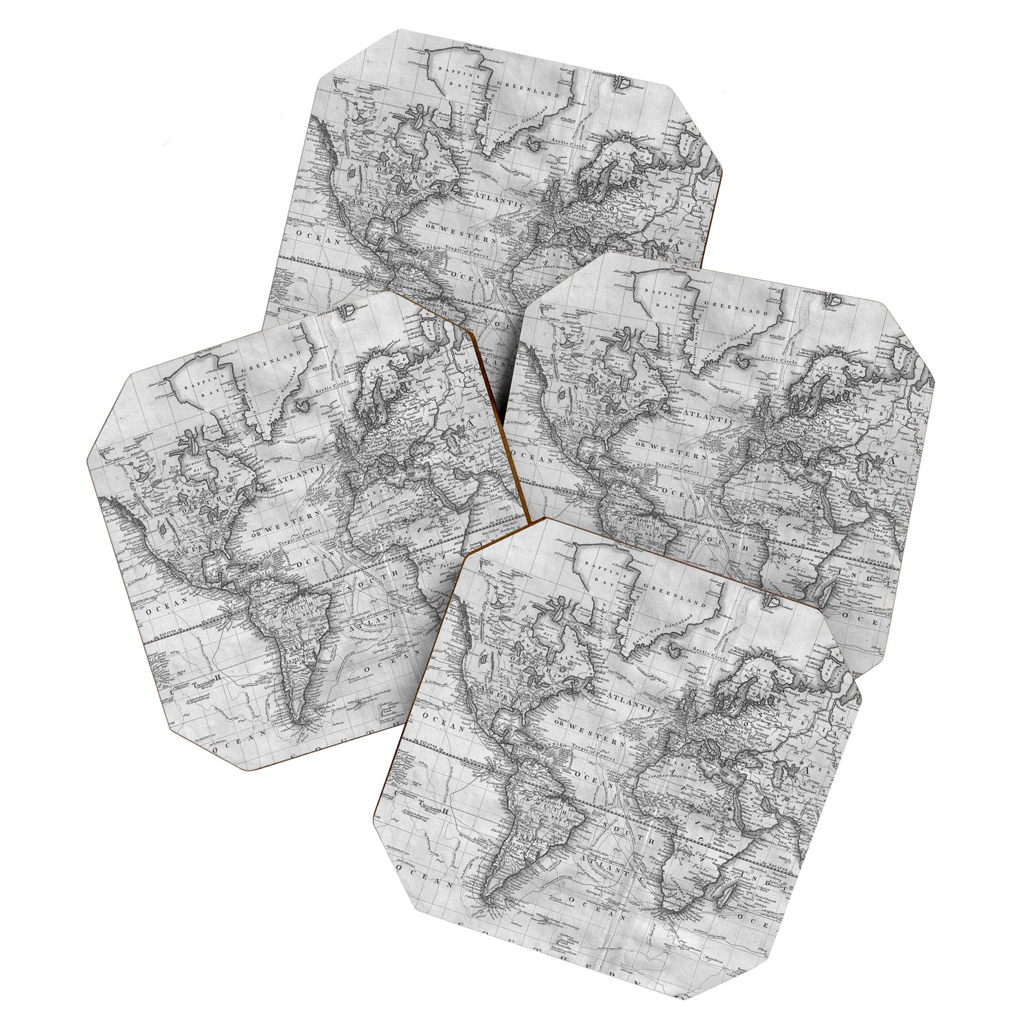 Black and White World Map (1801) Coaster Gallery Image 1