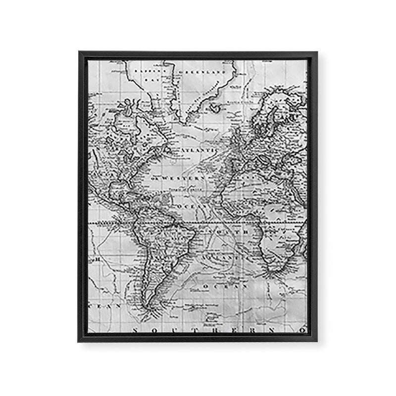 Black and White World Map (1801) Framed Canvas Print Gallery Image 8