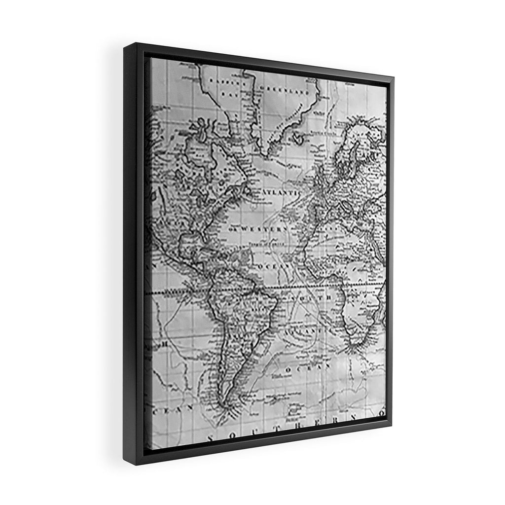 Black and White World Map (1801) Framed Canvas Print Gallery Image 2