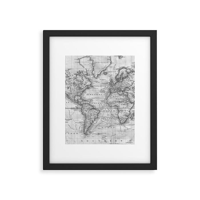 Black and White World Map (1801) Framed Art Print Gallery Image 1