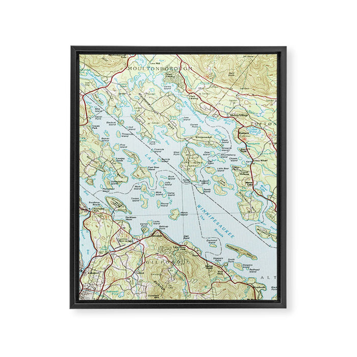 Lake Winnipesaukee Map (1986) Framed Canvas Print Gallery Image 1