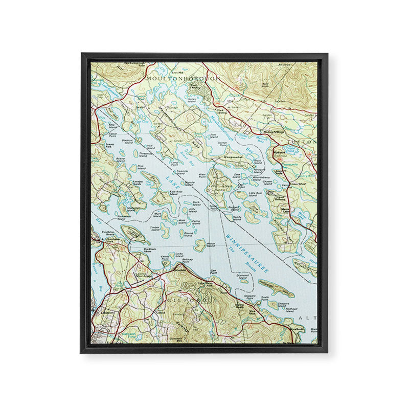 Lake Winnipesaukee Map (1986) Framed Canvas Print Gallery Image 6