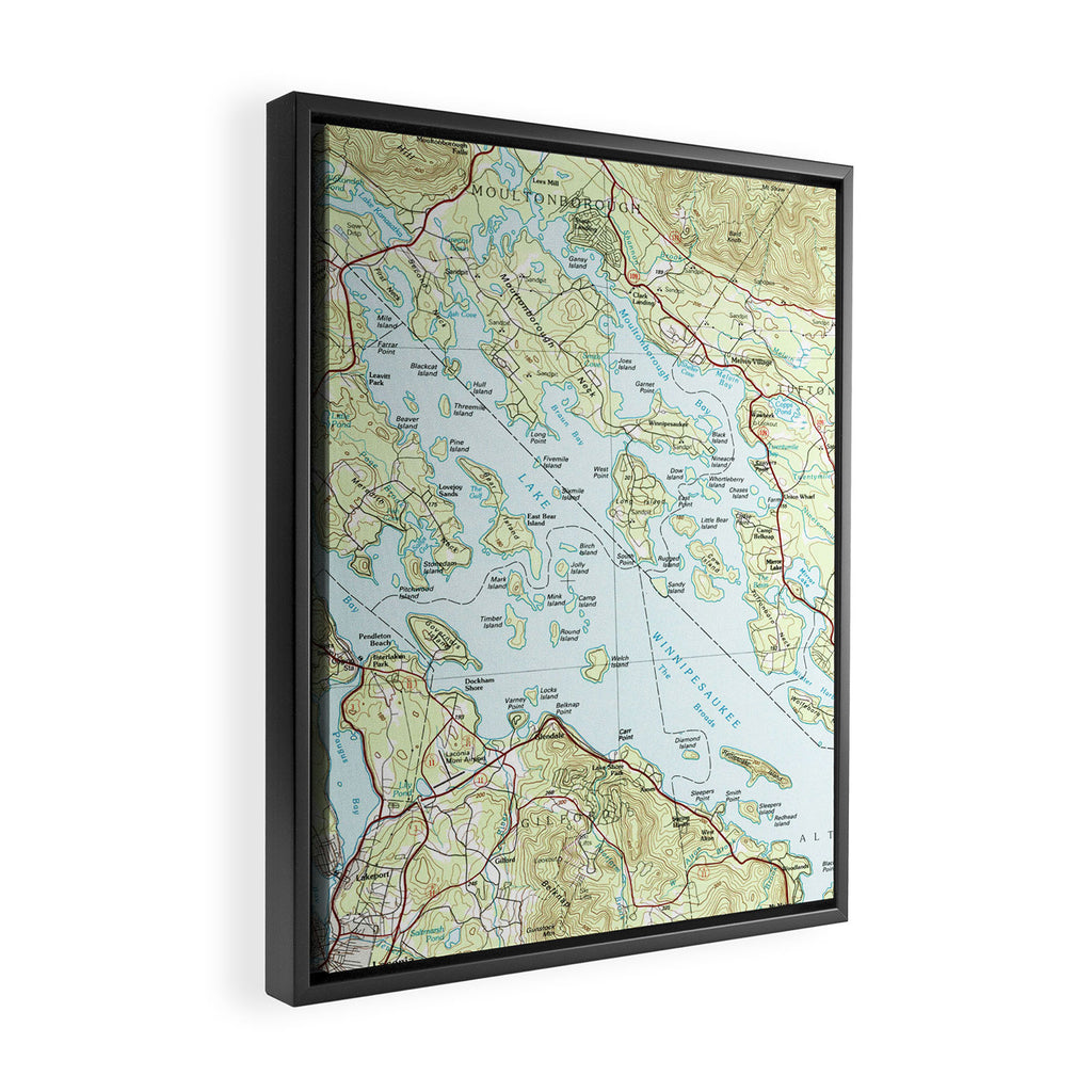 Lake Winnipesaukee Map (1986) Framed Canvas Print Gallery Image 2