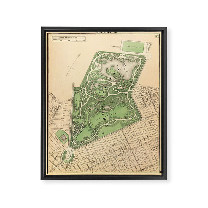 Old Prospect Park Map (1874) Vintage Brooklyn Public Square Atlas Framed Canvas Print Gallery Image 1