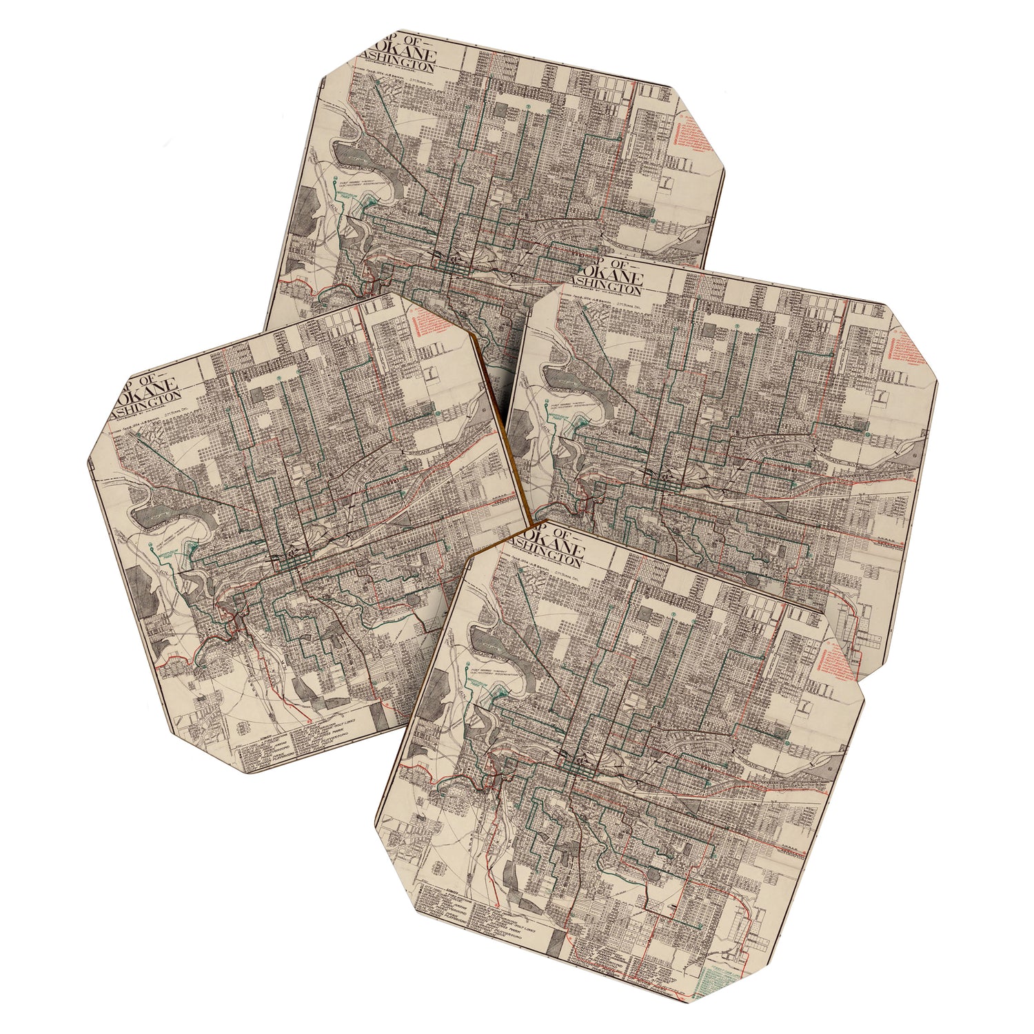 Old Spokane WA Map (1924) The Lilac City Washington State Vintage Atlas Coaster Gallery Image 1