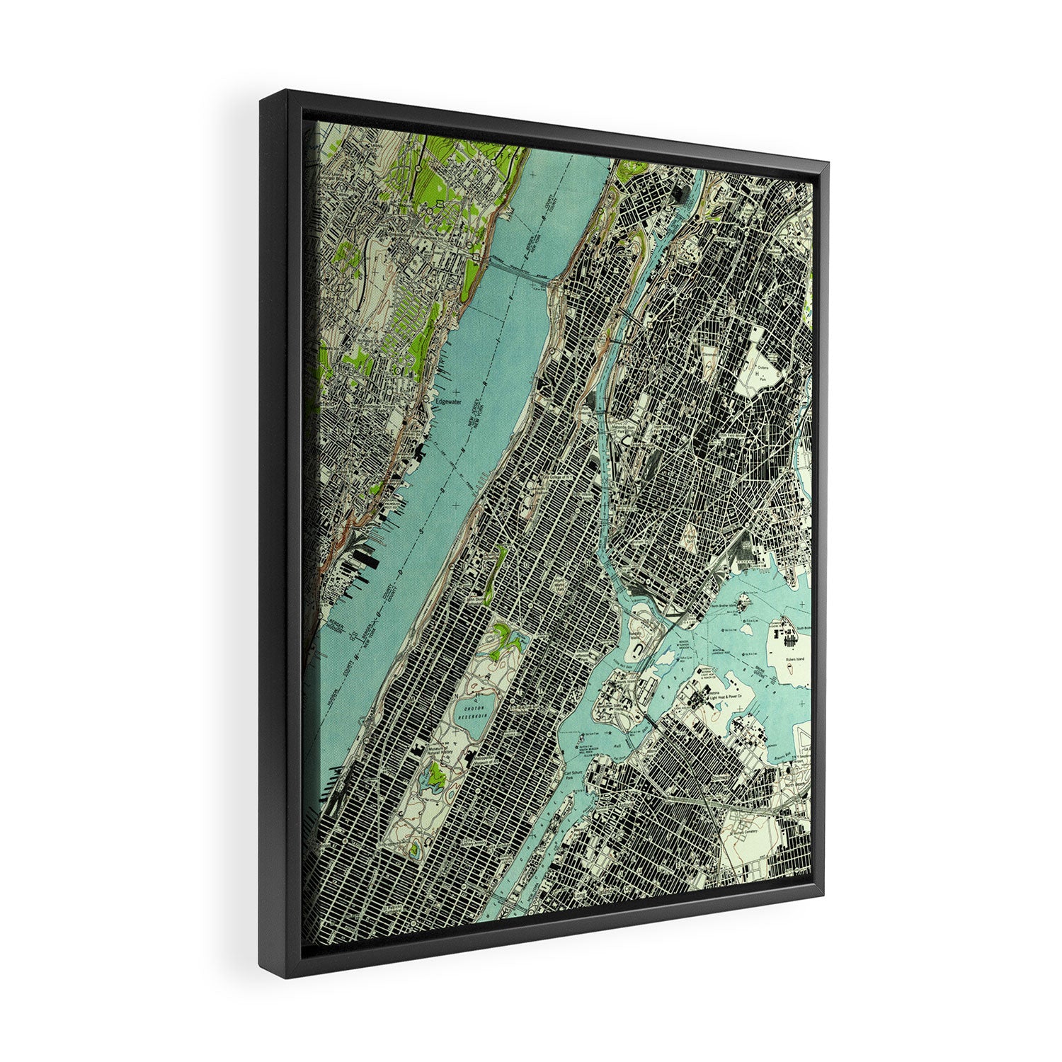 Vintage Central Park & Bronx NY Map (1947) Framed Canvas Print Gallery Image 2