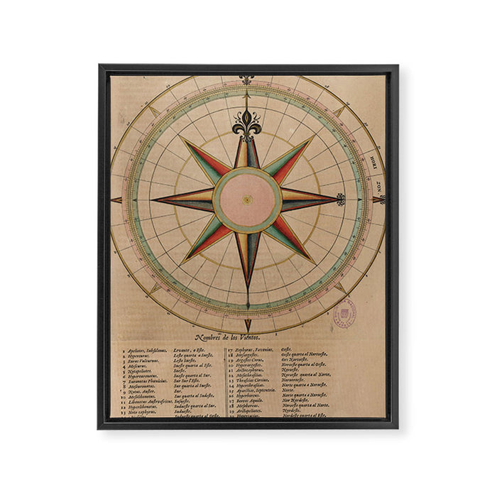 Vintage Compass Rose Diagram (1664) Framed Canvas Print Gallery Image 1