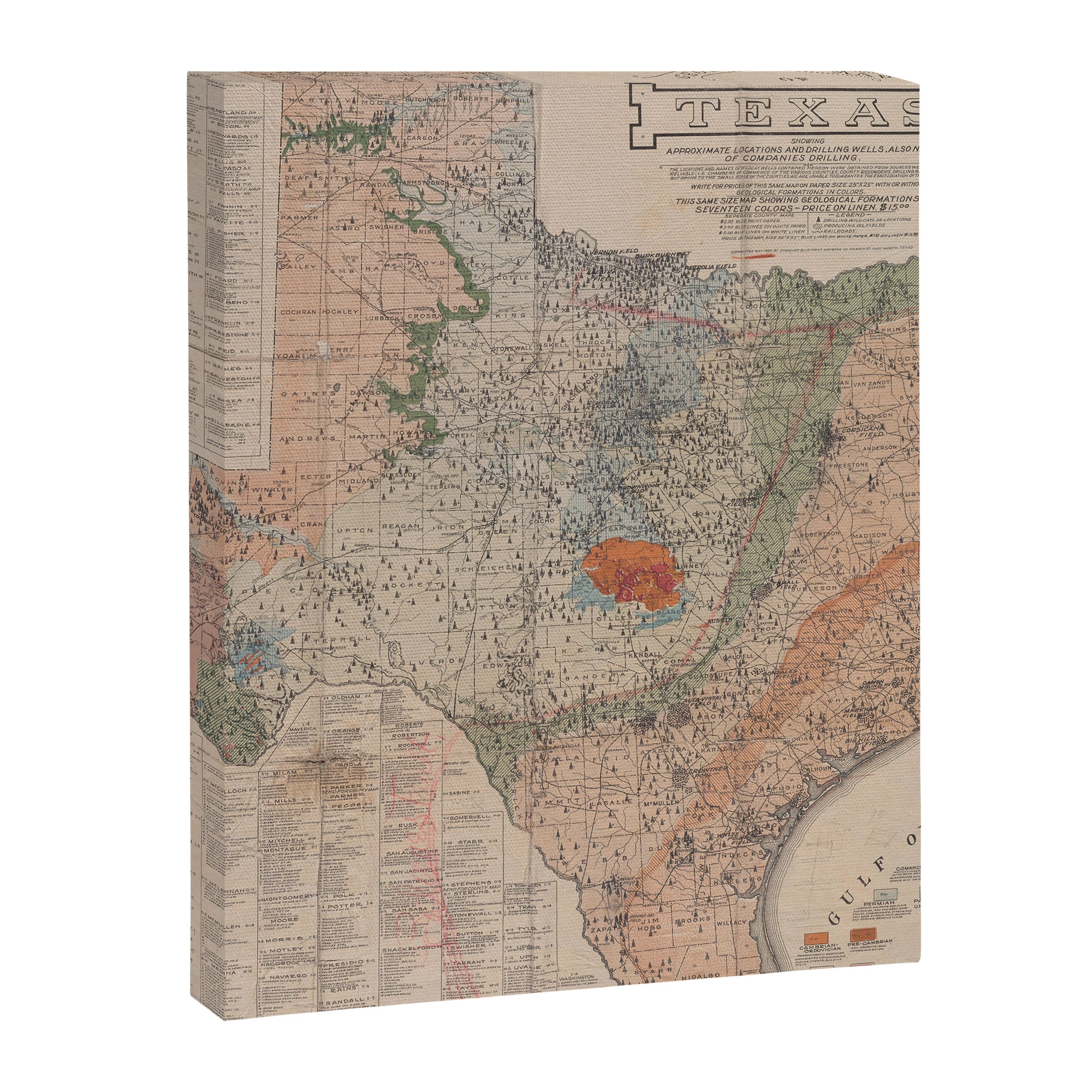 Vintage Geological Map of Texas (1920) Canvas Print Gallery Image 8