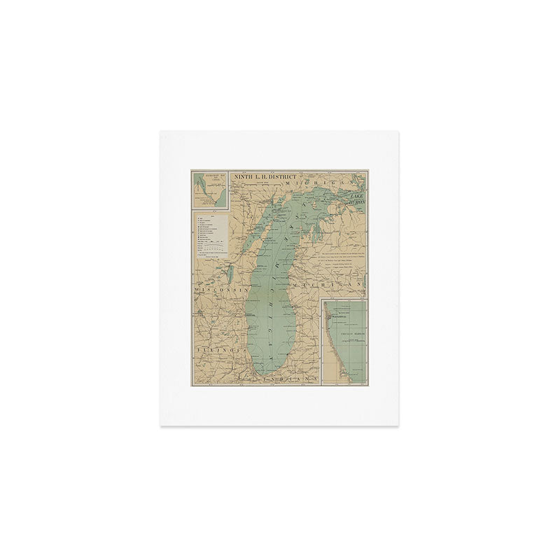 Vintage Lake Michigan Lighthouse Map (1898) Art Print Gallery Image 1