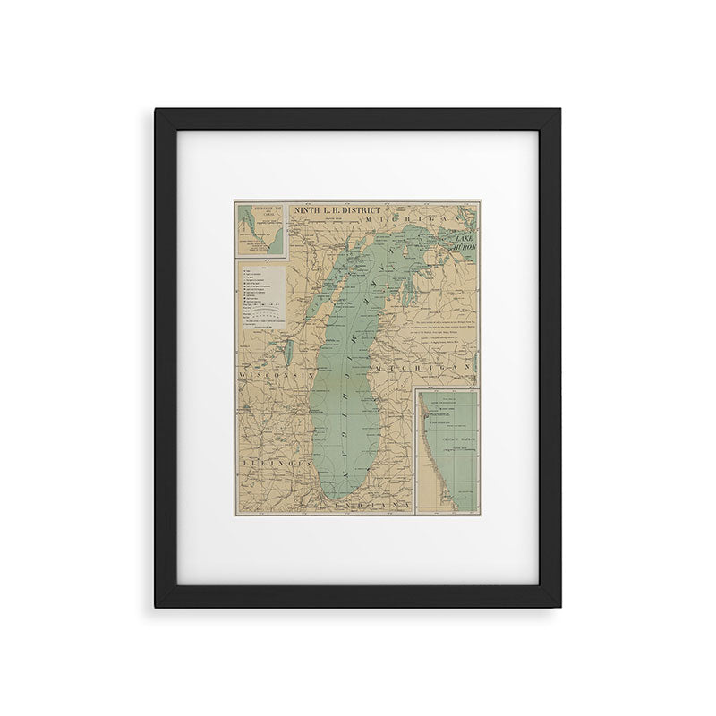 Vintage Lake Michigan Lighthouse Map (1898) Framed Art Print Gallery Image 5