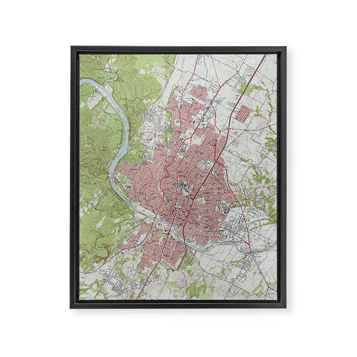 Vintage Map of Austin Texas (1955) Framed Canvas Print Gallery Image 1