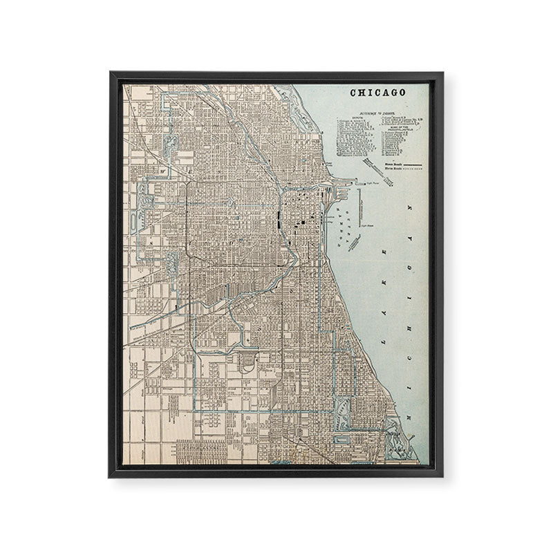 Vintage Map of Chicago (1893) Framed Canvas Print Gallery Image 6