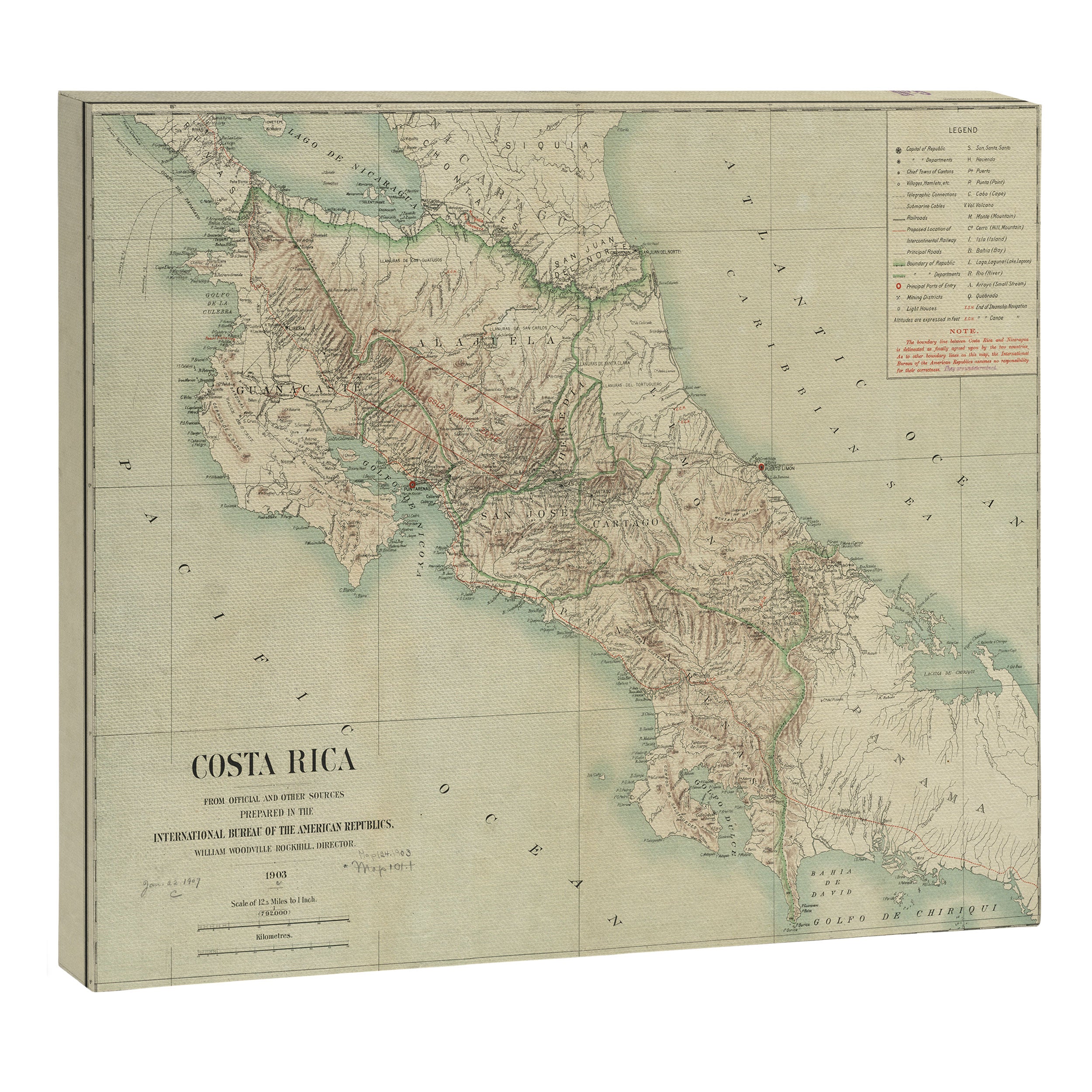 Vintage Map of Costa Rica (1903) Canvas Print Gallery Image 12