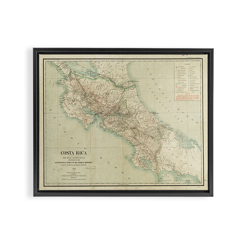 Vintage Map of Costa Rica (1903) Framed Canvas Print Gallery Image 2